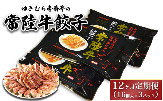 【12ヶ月定期便】ゆきむら壱番亭の常陸牛餃子3パック(48個入り) ※離島への配送不可