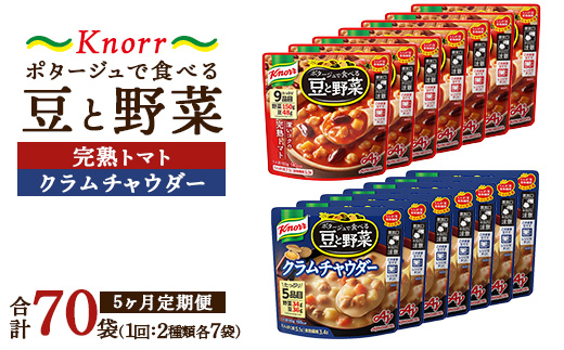 【定期便5ヶ月】クノール ポタージュで食べる豆と野菜 2種類各7袋詰め合わせセット （クラムチャウダー＆完熟トマト）| レトルト 防災 備蓄 非常食 保存食 キャンプ アウトドア ※離島への配送不可