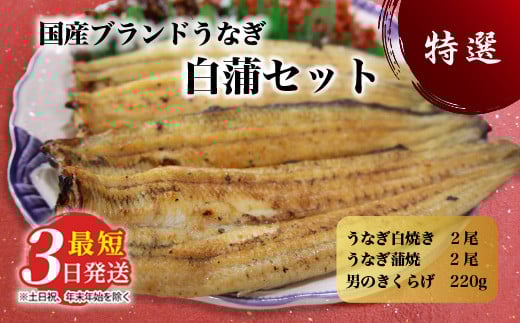 国産うなぎ白蒲セット4本【最短3日発送】うなぎの白焼き（120g～130g×2尾）、うなぎの蒲焼き（120g～130g×2尾）、男のきくらげのセット｜国産のブランド鰻を職人が丁寧に焼き上げた蒲焼きと白焼き。土用の丑の日に！※離島への配送不可
