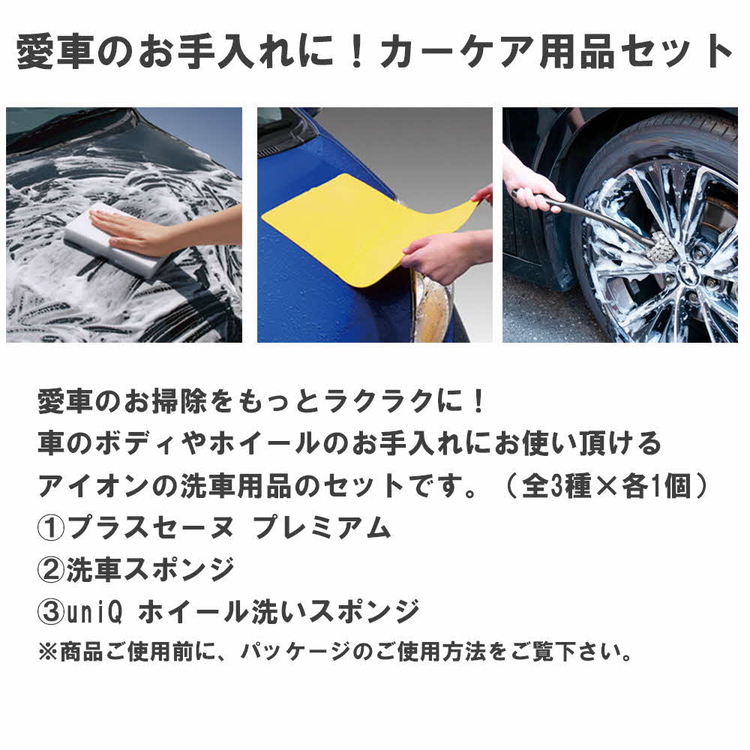 愛車のお手入れに！アイオンカーケア用品セット ※離島への配送不可 ｜ 清掃 掃除 スポンジ 雨 洗車 吸水 モップ 日用品 クロス 車 カー用品 水滴 水回り ギフト 贈答 贈り物 プレゼント 茨城県 古河市 送料無料 _BW05