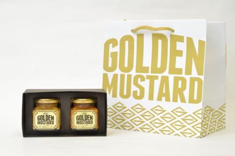 ゴールデンマスタード　2個入りBOXセット（ゴールド1個・ブラック1個）2種セット | 調味料 マスタード からし 洋からし おいしい ギフト 贈答 贈り物 プレゼント 記念日 記念品 ご褒美 お祝 お中元 お歳暮 詰め合わせ 食べ比べ 茨城県 古河市 _DS03