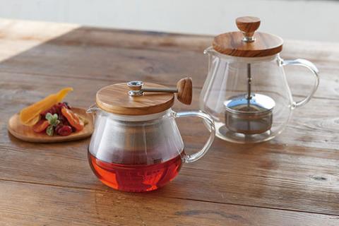 HARIO ティーポット＆カップ・ソーサー 2客セット「サークルR」シリーズ［TEO-70-OV］［HTW-CS-C-R］｜ハリオ 耐熱 ガラス 日本製 おしゃれ 紅茶 茶 オリーブウッド ポット カップ ソーサー 2客_DL19