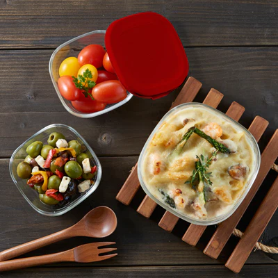 HARIO 耐熱ガラス製保存容器3個セット［KST-2012-R］ ※離島への配送不可｜ハリオ おしゃれ シンプル スタイリッシュ かわいい 耐熱 ガラス 食器 器 保存容器 日用品 キッチン用品 日本製 スタッキング グラタン皿 電子レンジ可 オーブン可_EB72