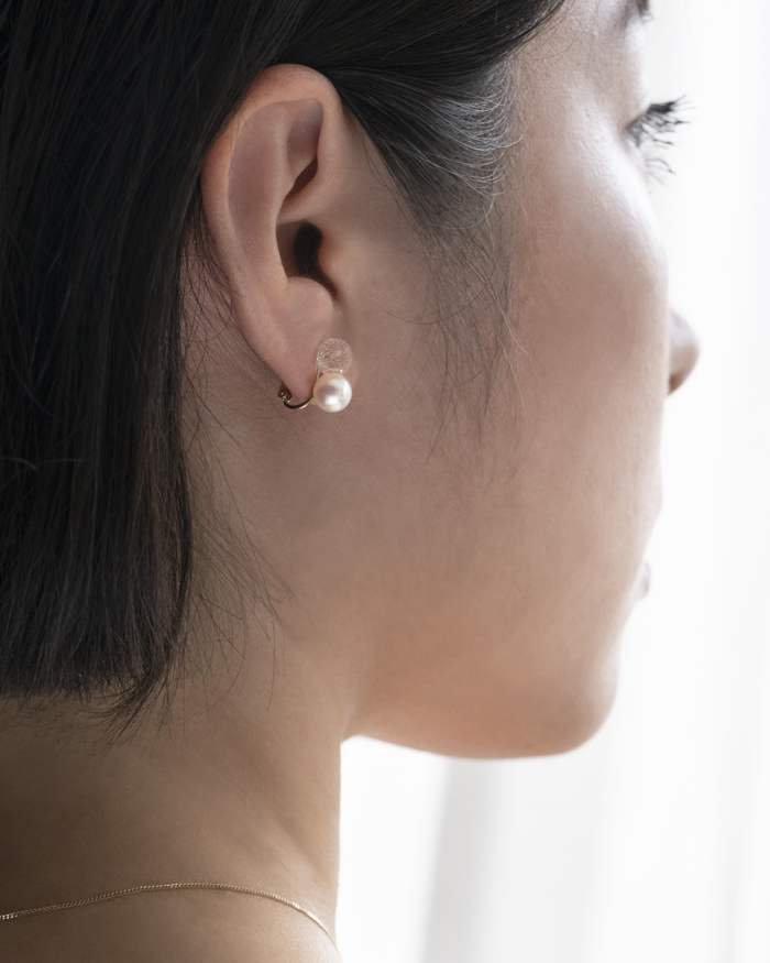 HARIO イヤリング スノーパール K10［HAPR-SP-003E-K10］ ※離島への配送不可｜耐熱 ガラス アクセサリー ハリオ ランプワークファクトリー 職人 繊細 フォーマル カジュアル きれいめ おしゃれ 20代 30代 40代_FM56