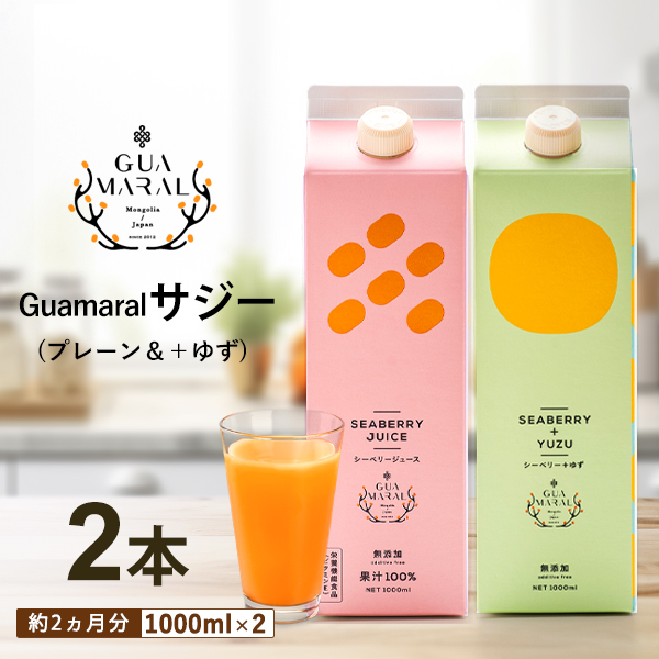 サジージュース 100%と+ゆず 1000ml×各1本セット（計2本） | サジージュース サジー シーベリー 沙棘 グアマラル 健康ドリンク ドリンク ジュース 健康 美容 栄養 果汁 鉄分補給 栄養補給 健康食品 飲みくらべ セット 贈答 贈り物 プレゼント ギフト 茨城県 古河市 送料無料 _DX06