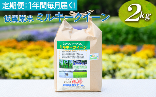 新米】【定期便】1年間毎月届く！低農薬米ミルキークイーン2kg | 米 こめ コメ 2キロ 定期便 低農薬米 ミルキークイーン みるきーくいーん  古河市産 茨城県産 贈答 贈り物 プレゼント 茨城県 古河市 直送 農家直送 産地直送 送料無料 _BI93: 古河市ANAのふるさと納税