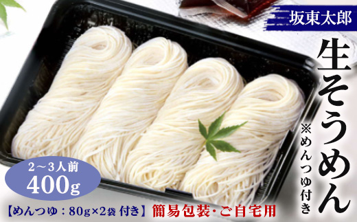 ばんどう太郎生そうめん400g（2～3人前） めんつゆ付・簡易包装・ご自宅用｜麺 めん メン 素麺 ソウメン 生麺 坂東太郎 冷凍 ギフト 贈答 プレゼント お中元 ご褒美 お祝い セット お取り寄せ グルメ_CB28