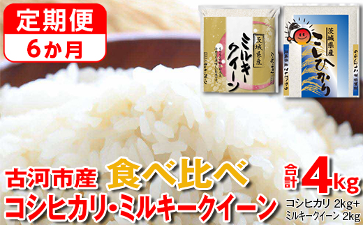【定期便 6か月】【新米】令和7年産 古河市のお米食べ比べ コシヒカリ・ミルキークイーン 2kg×2種類｜米 コメ こめ ごはん ご飯 ゴハン 白飯 単一米 国産 コシヒカリ こしひかり ミルキークイーン 食べ比べ 2kg×2 4kg 定期便 6ヶ月 6回 茨城県 古河市_DP50