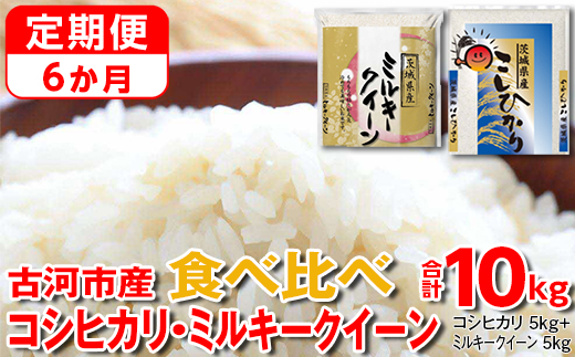 【定期便 6か月】【新米】令和7年産 古河市のお米食べ比べ コシヒカリ・ミルキークイーン 5kg×2種類｜米 コメ こめ ごはん ご飯 ゴハン 白飯 単一米 国産 コシヒカリ こしひかり ミルキークイーン 食べ比べ 5kg×2 10kg 定期便 6ヶ月 6回 茨城県_DP53