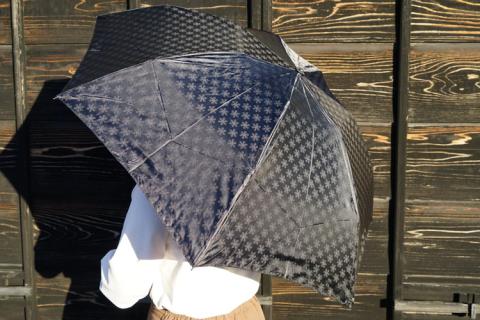 雪華模様の折り畳み傘（サイズ60cm）カラー：ブラック | 傘 かさ 65センチ 雨具 メンズ レディース 兼用 雪の結晶 ベージュ おしゃれ かわいい スタイリッシュ 雨 梅雨 贈答 贈り物 プレゼント 父の日 母の日 お中元 お歳暮 御歳暮 茨城県 古河市 送料無料 _BL15