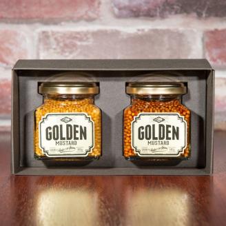 ゴールデンマスタード　2個入りBOXセット（ゴールド1個・ブラック1個）2種セット | 調味料 マスタード からし 洋からし おいしい ギフト 贈答 贈り物 プレゼント 記念日 記念品 ご褒美 お祝 お中元 お歳暮 詰め合わせ 食べ比べ 茨城県 古河市 _DS03