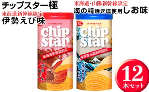 チップスター極　東海道・山陽新幹線限定 海の精焼き塩使用しお味＆東海道新幹線限定 伊勢えび味　12本セット ※着日指定不可 | 菓子 お菓子 ポテトチップス おかし おやつ おつまみ つまみ スナック スナック菓子 ポテチ チップス チップスター YBC スイーツ ご家庭用 手土産 ギフト 贈答 贈り物 プレゼント お中元 お歳暮 夏休み 冬休み 茨城県 古河市 地域限定 送料無料 _FA03