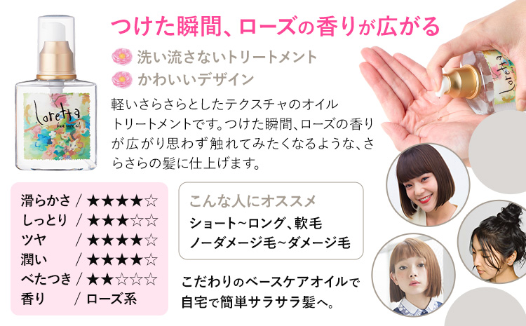 ヘアオイル ロレッタ ベースケアオイル 120ml 《30日以内に出荷予定(土日祝除く)》茨城県 結城市 化粧品 ヘア オイル loretta ショート ロング 洗い流さない トリートメント【配送不可地域あり】（沖縄・離島）---yuki_s_27_120ml---