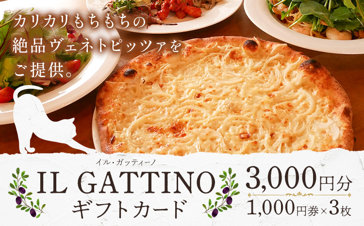 食事券 ギフトカード 3000円分 イル・ガッティーノ《90日以内に出荷予定(土日祝除く)》 茨城県 結城市 ピザ pizza パスタ イタリアン お食事券 チケット お食事券・チケット---yuki_irug_1_3000---