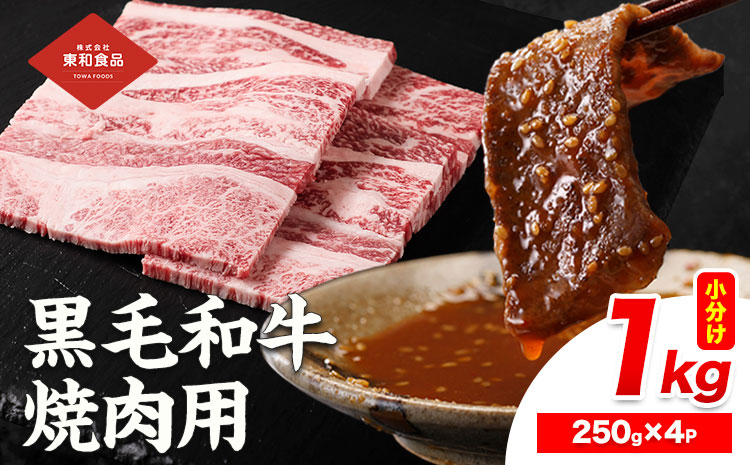 黒毛和牛 焼肉用 内容量 1kg（1パック250g）東和食品 《30日以内に出荷予定(土日祝除く)》国産 お肉 和牛 牛 精肉 食品 牛肉 バーベキュー 食材 グルメ 肉料理 牛スライス おうち焼肉 赤身部位 ミスジ【配送不可地域あり】---yuki_towa_11_1kg---