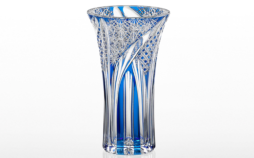 カガミクリスタルの江戸切子 花瓶〈刀光〉F452-2911-CCB