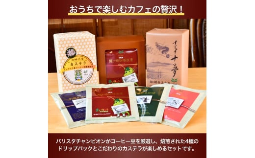 ジャパンバリスタチャンピオンシップ優勝者のいる珈琲専門店の自家焙煎コーヒー（DP）とカステラのセット【龍ケ崎市×つくば市×牛久市×利根町 共通返礼品】