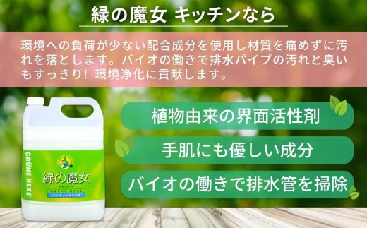 食器洗剤 排水口もスッキリ 緑の魔女 キッチン 15L (5L×3本)