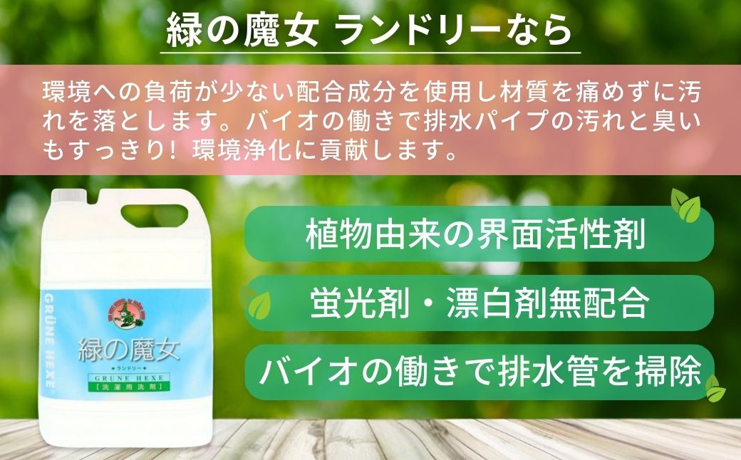 緑の魔女ランドリー5L×1本 一石二鳥 洗剤+パイプクリーナーの機能可 次世代型環境配慮型洗剤【洗剤 液体 環境配慮 洗濯 1万件以上の口コミ  世界中で愛される 洗濯洗剤 洗濯用洗剤 衣類洗剤 日常品 贈答品 ギフト プレゼント】: 龍ケ崎市ANAのふるさと納税