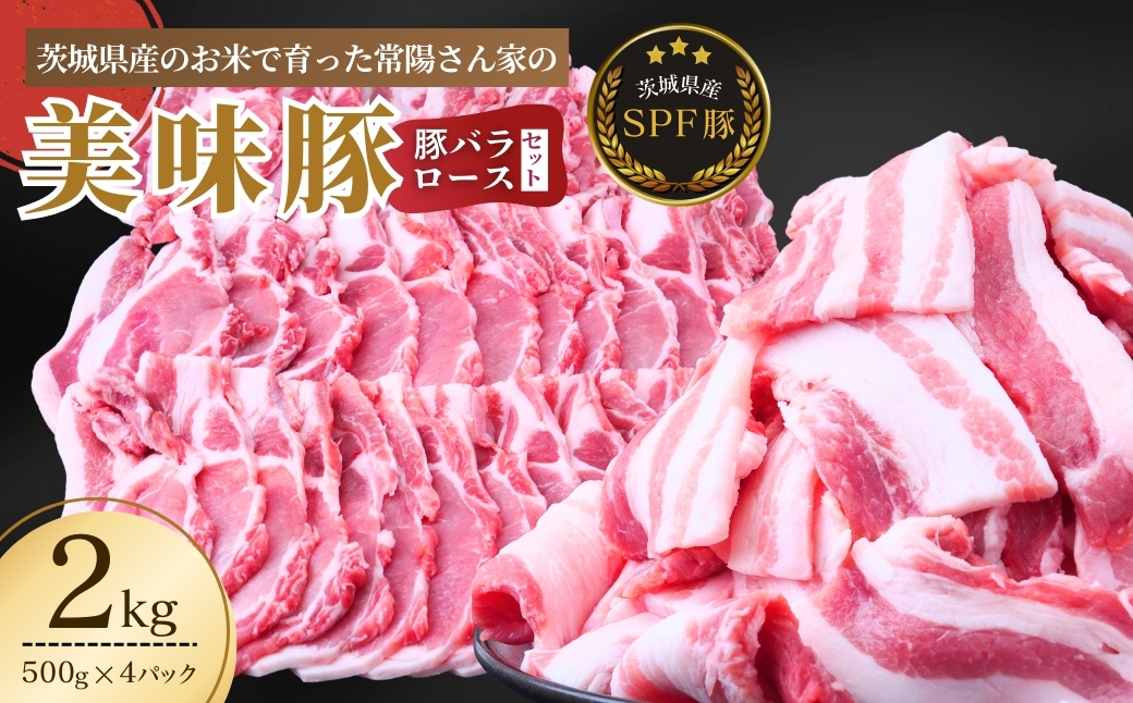 茨城県産のお米を食べて育った常陽さん家の美味豚(SPF豚)ロース＆バラ肉セット 焼肉用 2kg