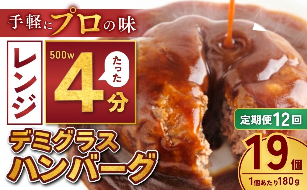 【定期便12回】本格デミグラス ハンバーグ 180g×19個 計3.4kg | 冷凍 小分け ハンバーグ デミグラスソース 牛 豚 惣菜 レンジ レンチン 湯煎 温めるだけ 簡単調理 小分け 茨城県 龍ケ崎市