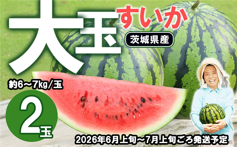 【 先行予約 】 茨城県産 大玉すいか 2玉セット （ 約6 ～ 7kg / 玉 ）【 2026年6月上旬～7月上旬ごろ発送予定 】【 スイカ すいか 西瓜 果物 くだもの フルーツ 国産 季節限定 人気 贈り物 お取り寄せ プレゼント 厳選 デザート 】