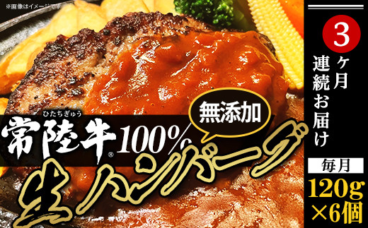 生ハンバーグ 120g × 6個 【 常陸牛 】 100％ 【 3ヶ月連続お届け 】【ハンバーグ 生ハンバーグ 常陸牛 冷凍 牛肉 贅沢 黒毛和牛 おかず 惣菜 便利】[SZR]