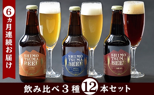 【６ヵ月連続お届け】 しもつまクラフトビール １２本セット 【定期便 クラフトビール ビール 地ビール お酒 発泡酒 酒 ビール 飲み アルコール】