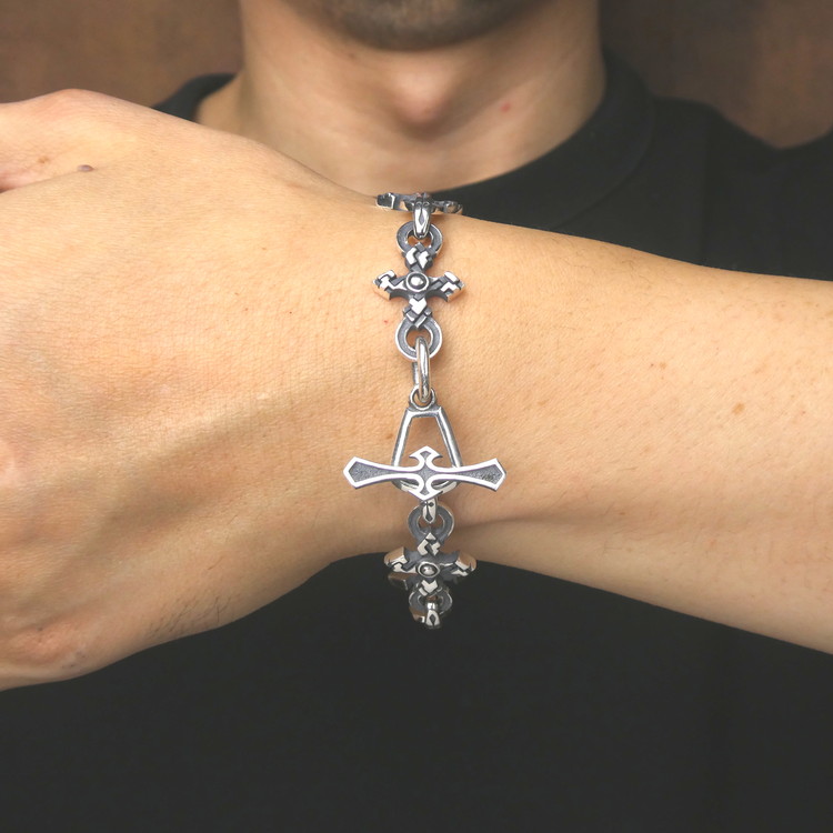 puzzle cross Bracelet パズル クロス ブレスレット ｜ 腕輪 シルバー アクセサリー 十字架 モチーフ 925 ブレス ハンドメイド ジュエリー アクセ ファッション 人気 シンプル ギフト プレゼント 年末年始 お中元 お歳暮 内祝い 快気祝い