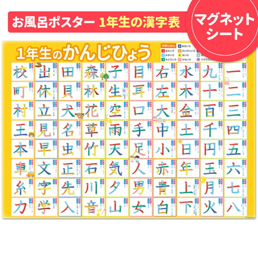 お風呂ポスター3枚組 小学一年漢字表 小学二年漢字表 九九表【小学校低学年おすすめセット】 マグネットシート製