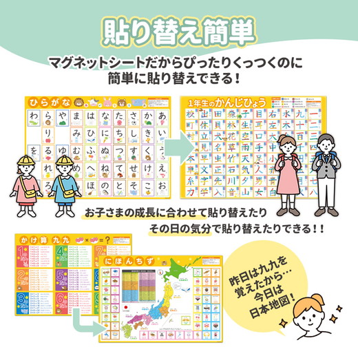 【小学3年生の漢字表ポスター】マグネットシート製 お風呂ポスター 40cm×57cm
