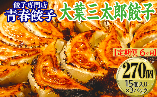 【定期便6ヶ月】餃子専門店青春餃子　大葉三太郎餃子15個入り×3パック 45個（計270個）
