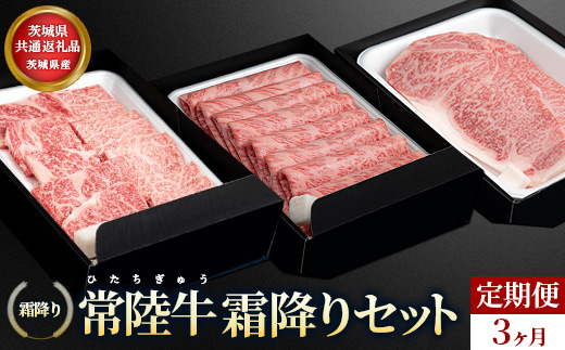 【茨城県共通返礼品】茨城県産【定期便】常陸牛 霜降りセット 3ヶ月連続 定期便 お肉