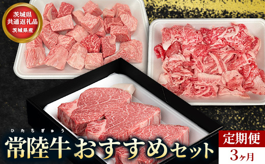 【茨城県共通返礼品】茨城県産【定期便】常陸牛 おすすめセット 3ヶ月連続 定期便 お肉
