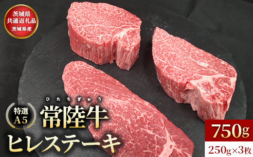 【茨城県共通返礼品】茨城県産【常陸牛特選A5】ヒレステーキ250g×3枚 | 常陸牛 牛肉 和牛 ひたちぎゅう ヒタチギュウ ひれ ステーキ ぎゅうにく ギュウニク A5ランク 高級肉 厳選 贅沢 冷凍 晩ごはん 記念日 お祝い いばらき 茨城 イバラキ 茨城県 常総市
