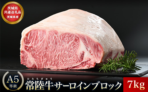 【茨城県共通返礼品】茨城県産 常陸牛A5サーロインブロック7kg ｜ 牛肉 肉 A5 サーロイン さーろいん ブロック 霜降り ステーキ すてーき 焼肉 バーベキュー 牛 柔らかい お祝い ジューシー 茨城県