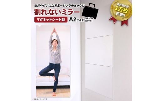 お風呂でも使える！【割れないミラー A2サイズ3枚セット／手提げ袋付き】