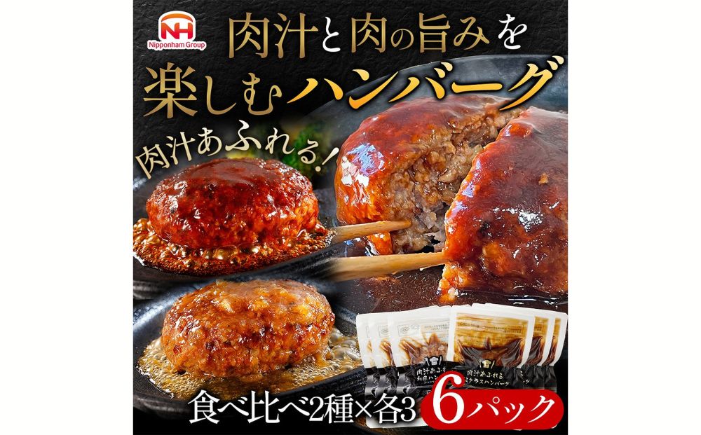 肉汁あふれるハンバーグ2種6個セット（デミグラス＆和風）　日ハム 冷凍 個食 使い切り