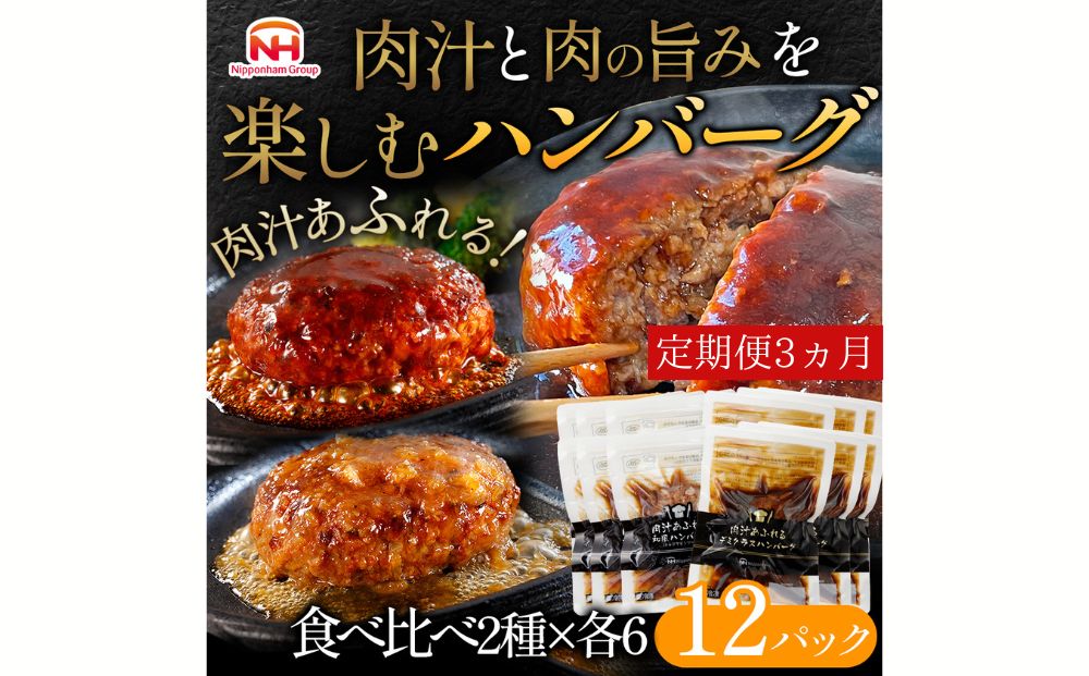 【定期便】肉汁あふれるハンバーグ2種12個セット（デミグラス＆和風）3ヶ月定期便