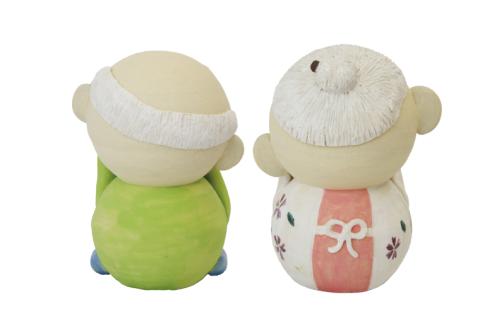 しあわせ　じじ・ばば　14cm【インテリア陶器飾り笑顔】(BF206)