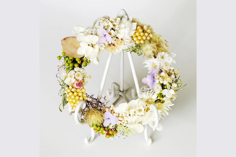 オリジナルドライフラワーリースとお菓子のスペシャル2段ギフト【スイーツ ギフト 贈り物 贈答品 プレゼント】(CD201)