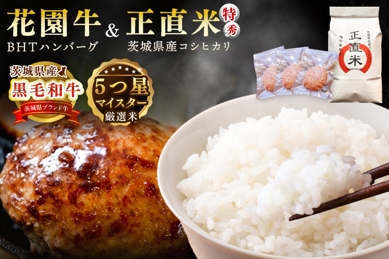 正直米とBHTハンバーグ【米 お米 こめ ハンバーグ 肉 お肉 贅沢 冷凍 茨城県 北茨城市】(BY003)