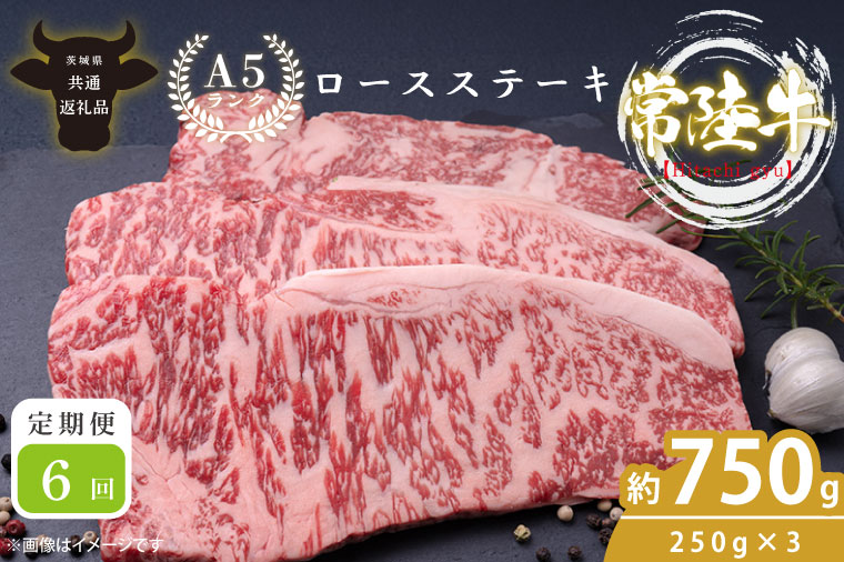 【6回定期便】最高級A4.A5ランク 常陸牛ロースステーキ750ｇ（250g×3）×6回【人気肉 お肉 牛肉 和牛 黒毛和牛 国産黒毛和牛 ロース肉 ステーキ 国産牛 焼肉 焼き肉 バーベキュー BBQ A5 ブランド牛】(CR111)