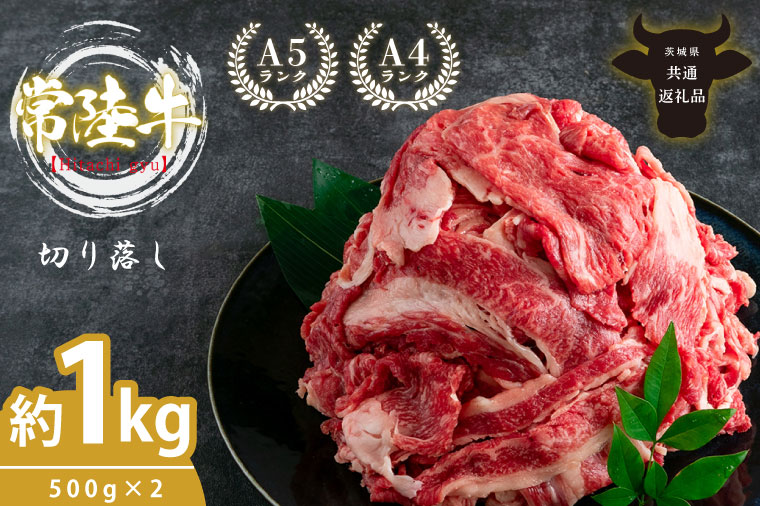 最高級A4.A5ランク 常陸牛 切り落し 1kg（約500ｇ×2）【人気肉 お肉 牛肉 和牛 黒毛和牛 国産黒毛和牛 モモ 肩 切り落とし 国産牛 A5 A4 すき焼き 牛丼 ブランド牛】(CR106)
