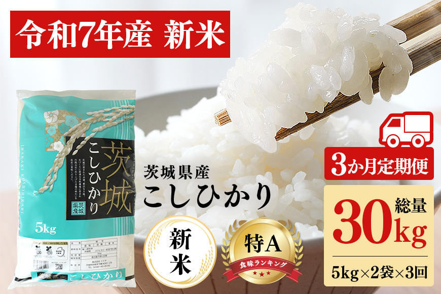 【3ヶ月定期便】令和7年産 新米 コシヒカリ 米 10kg (5kg×2袋) 計30kg 白米 こめ こしひかり 国産 国産米 取り寄せ ごはん ご飯 コメ お取り寄せ お弁当 弁当 おにぎり 産地直送 特産  ギフト プレゼント 贈り物 茨城県 笠間市 いばらき