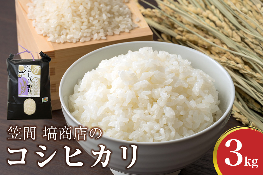令和7年度産 笠間 塙商店の コシヒカリ 3kg 米 新米 精米 ブランド米 お米 白米 国産 おにぎり 弁当 R7年産 ごはん おいしい 旨い ふっくら お米 茨城県 笠間市 いばらき