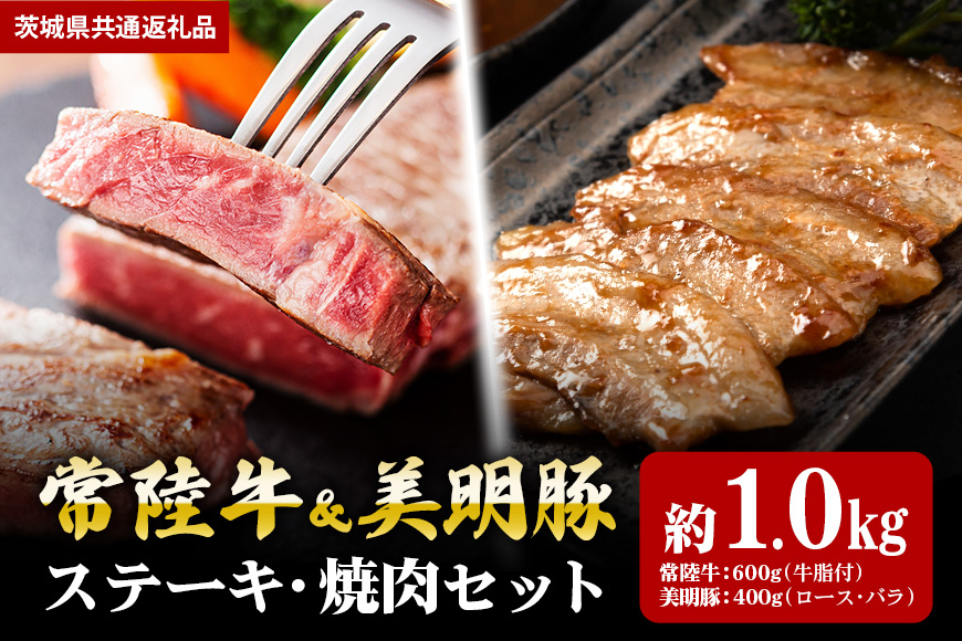 【ステーキ焼肉セット】常陸牛ステーキ600ｇ・美明豚焼肉用400ｇ（茨城県共通返礼品）