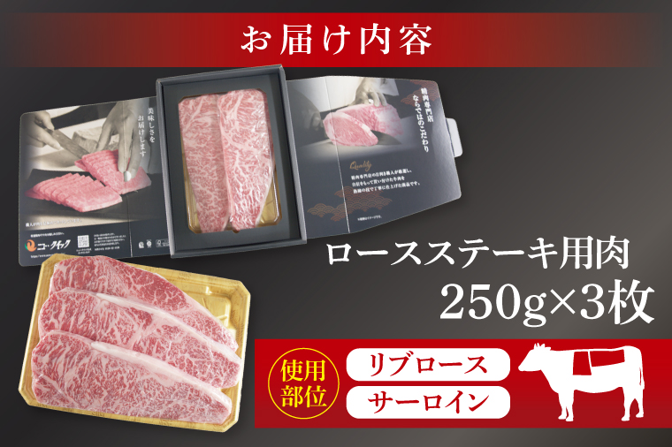 常陸牛 ロースステーキ用 約750g（250g×3枚）【茨城県共通返礼品】｜お肉 牛肉 常陸牛 ロース ステーキ 黒毛和牛 A4 A5 冷凍 茨城県 取手市（BI002）