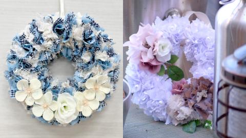 ファブリック 手作り リース ( 寒色系 ) × 1点 アロマ ストーン ( おまかせ ) × 1点 の計 2点 セット ファブリック リース 母の日 クリスマス プレゼント ギフト 香り袋