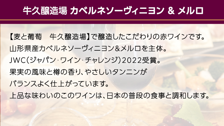 【JWC2022 受賞】牛久醸造×メルロ＆カベルネ・ソーヴィニヨン 750ml×1 茨城県産 牛久醸造場 日本ワイン ワイン お酒 贈り物 受賞 上品 果実 クリスマス 誕生日 赤ワイン JWC2022 受賞 辛口 ミディアムボディ